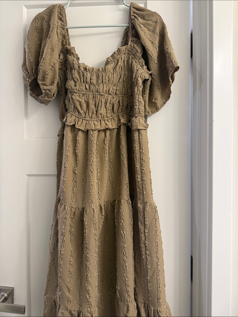 Lush Beige Puff Sleeve Tiered Maxi Dress